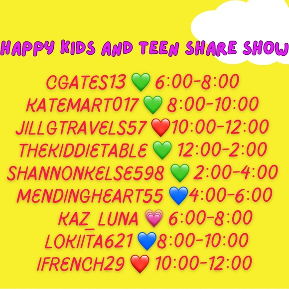 Other - Kids and teen share first show every Thursday! 
Let’s get you what you need!